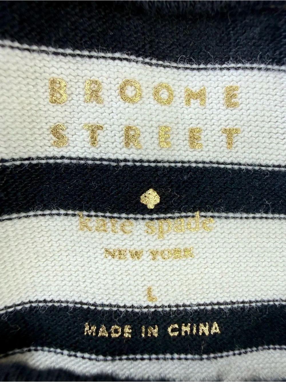 Kate Spade Black and White Striped Short-Sleeve Tassel Trim Top Size Large